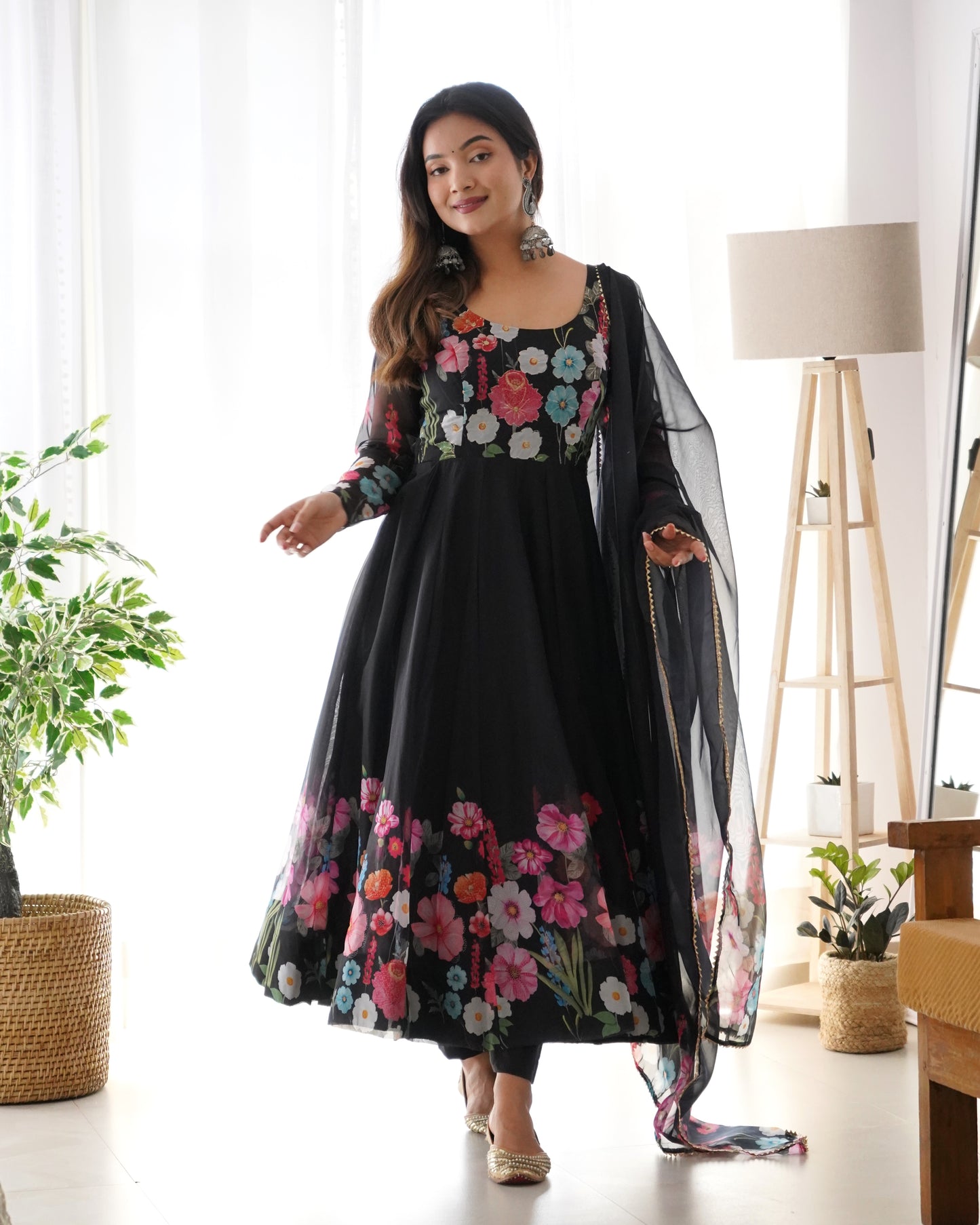 YAMIKA ORGANJA SILK PRINT ANARKALI DRESS