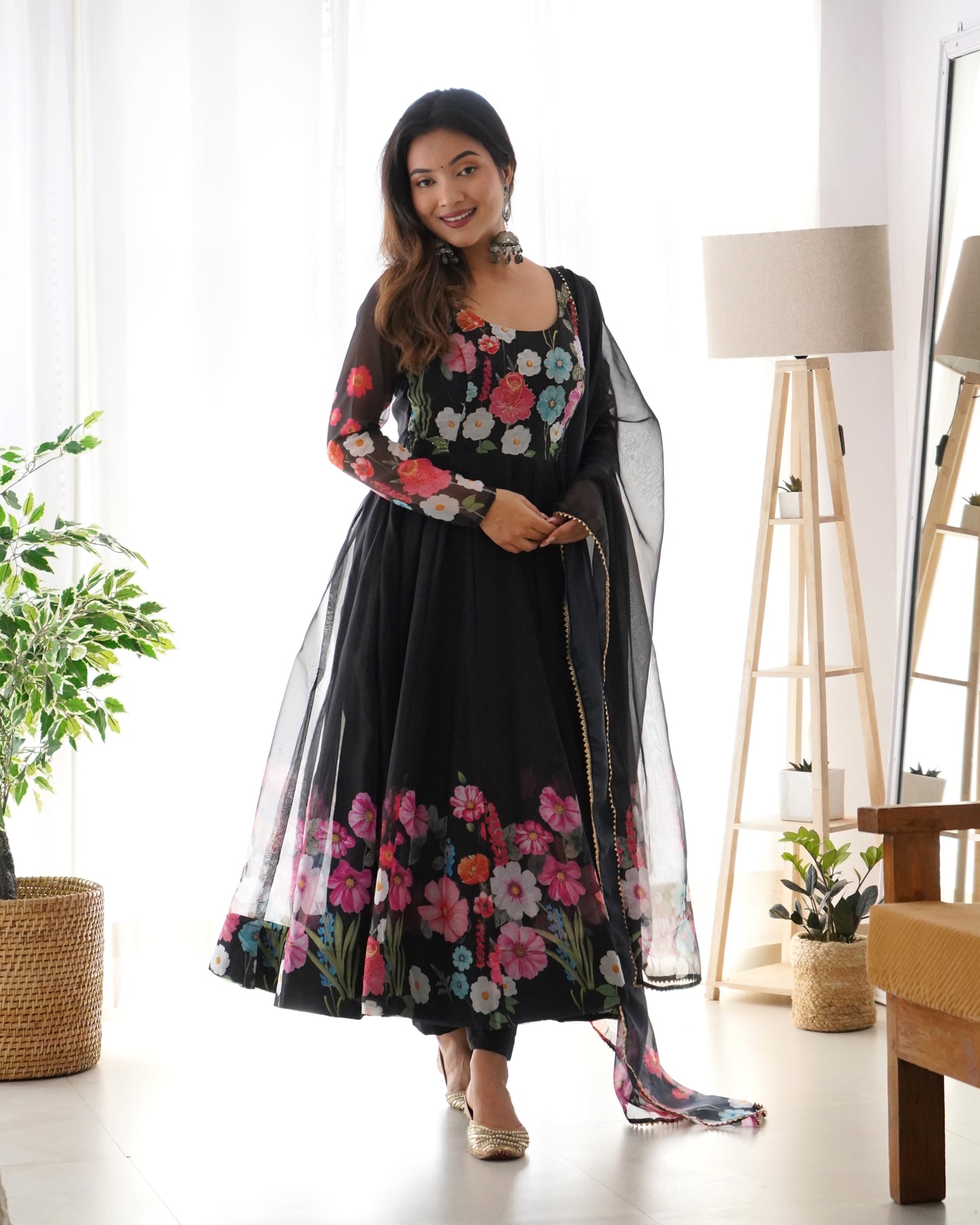 YAMIKA ORGANJA SILK PRINT ANARKALI DRESS