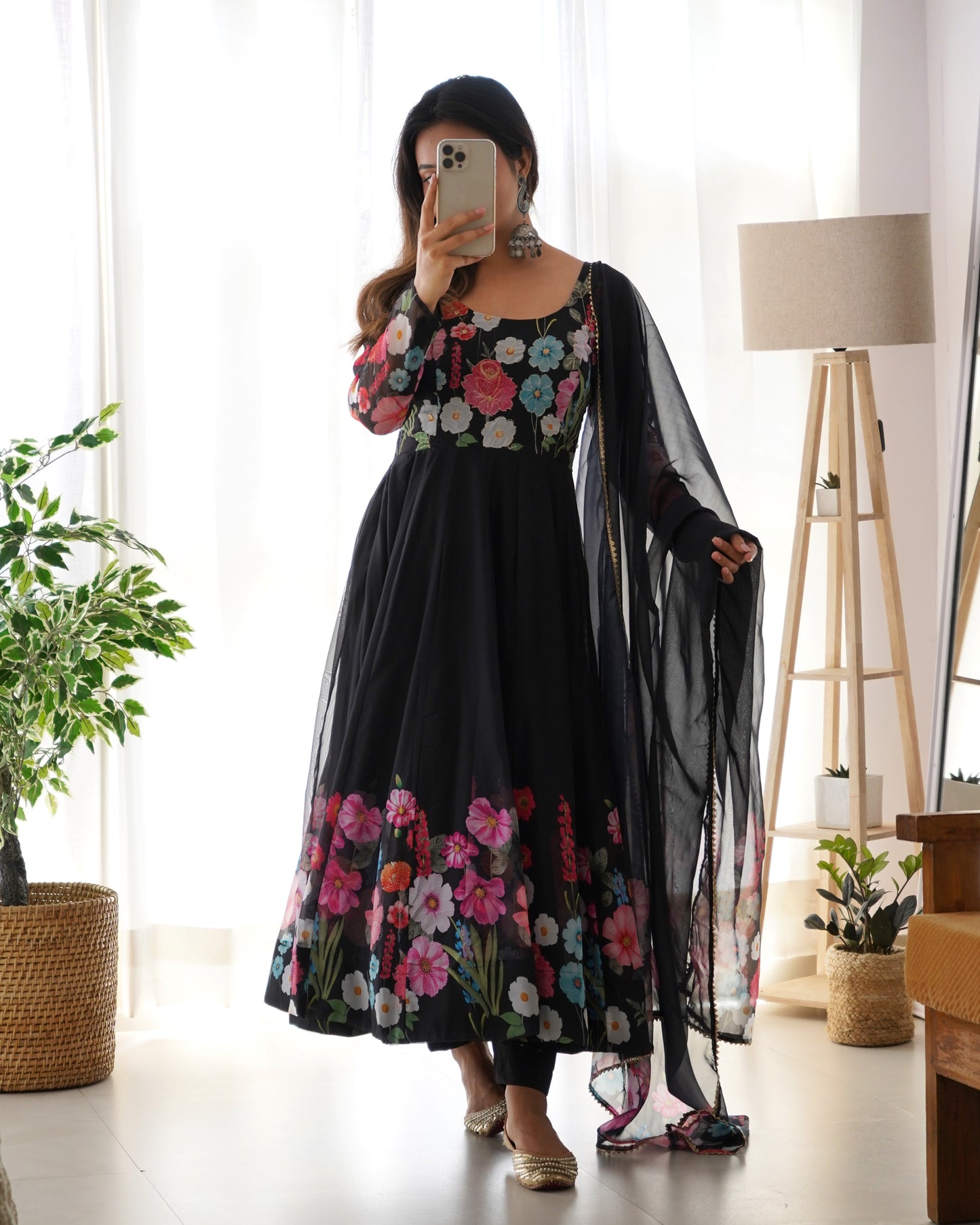 YAMIKA ORGANJA SILK PRINT ANARKALI DRESS