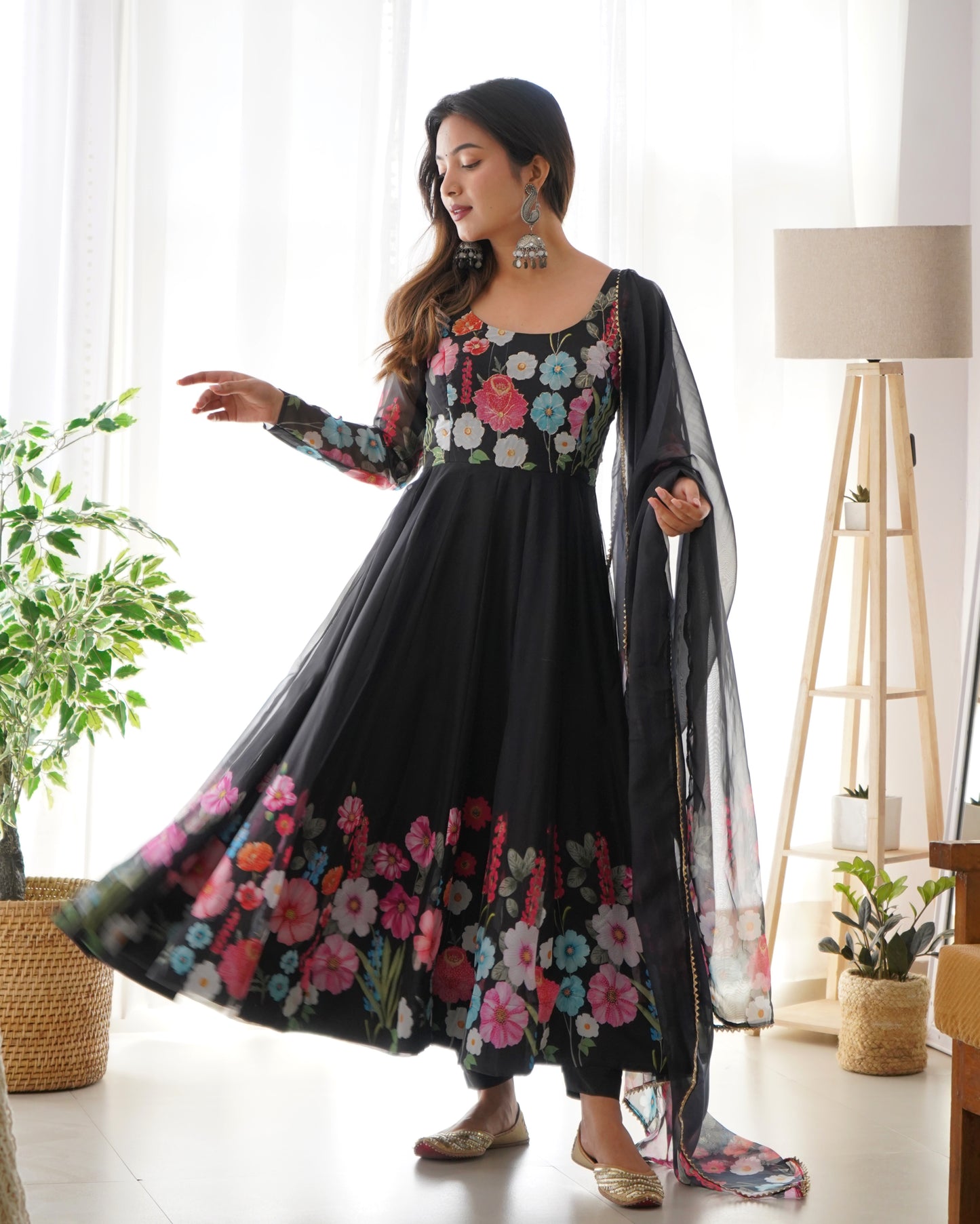 YAMIKA ORGANJA SILK PRINT ANARKALI DRESS
