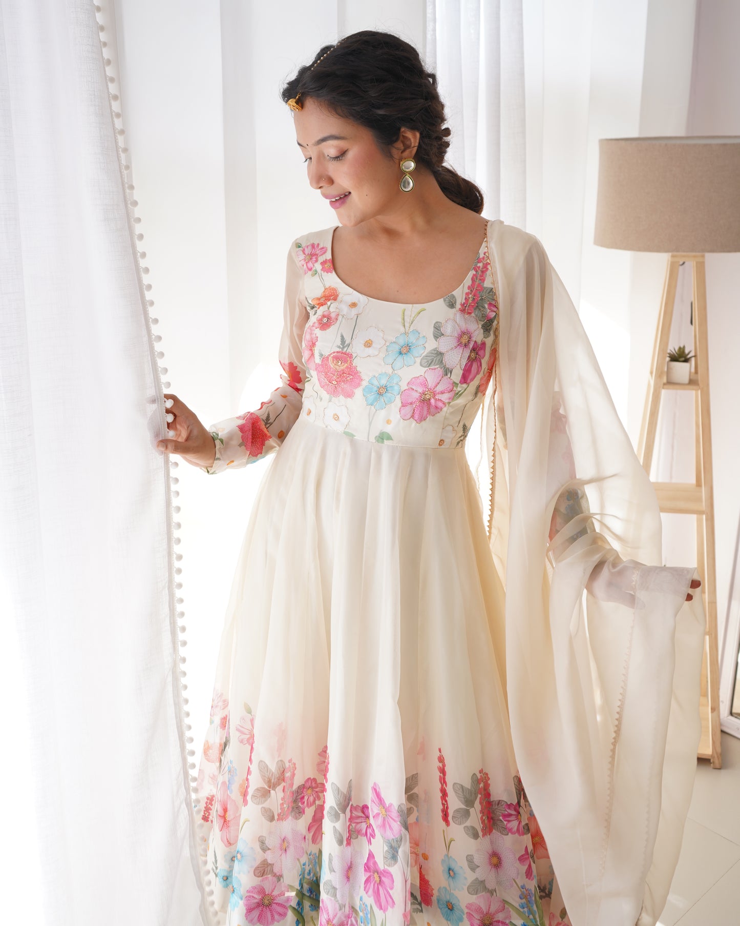 YAMIKA ORGANJA SILK PRINT ANARKALI DRESS