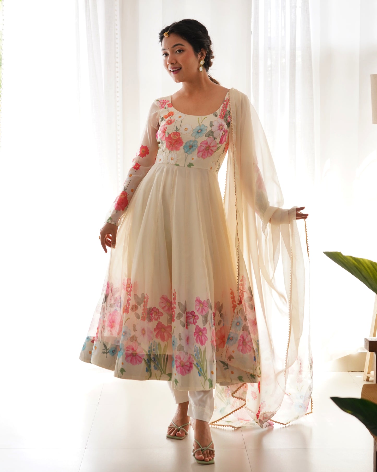 YAMIKA ORGANJA SILK PRINT ANARKALI DRESS