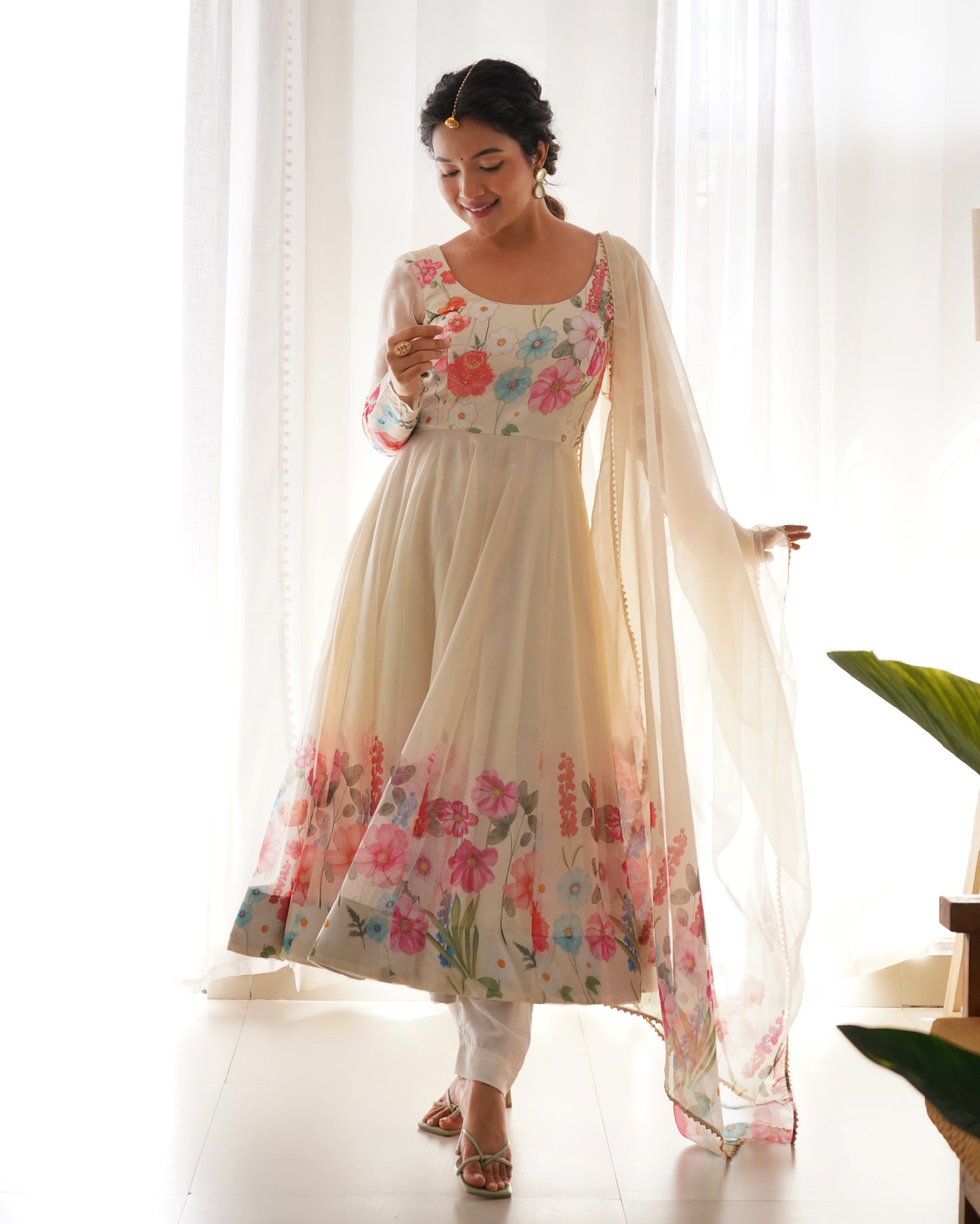 YAMIKA ORGANJA SILK PRINT ANARKALI DRESS