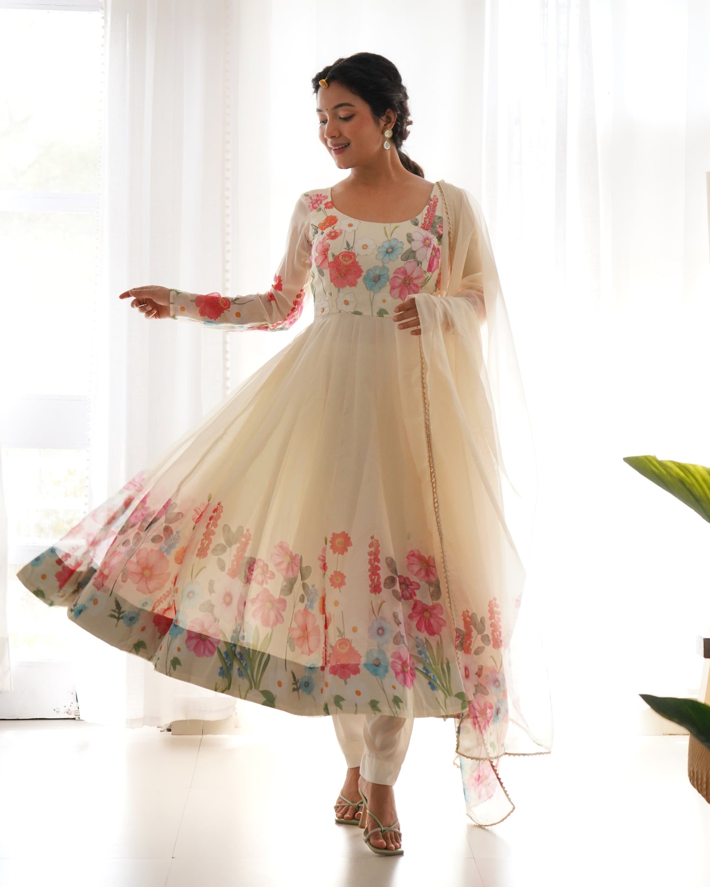 YAMIKA ORGANJA SILK PRINT ANARKALI DRESS