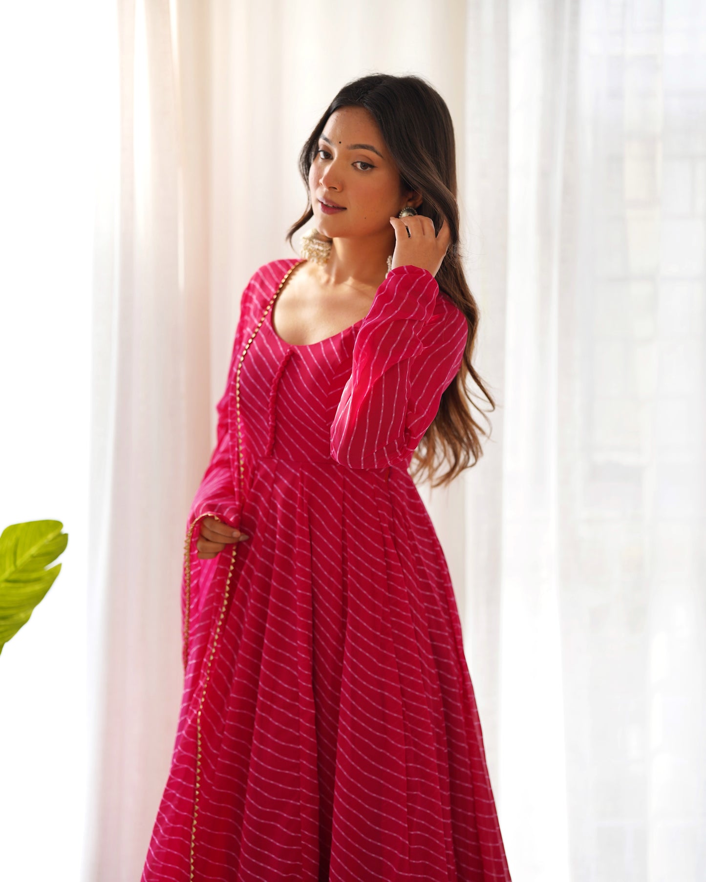 NANDHIKA FOX GEORGETTE LAHERIYA PRINT ANARKALI DRESS