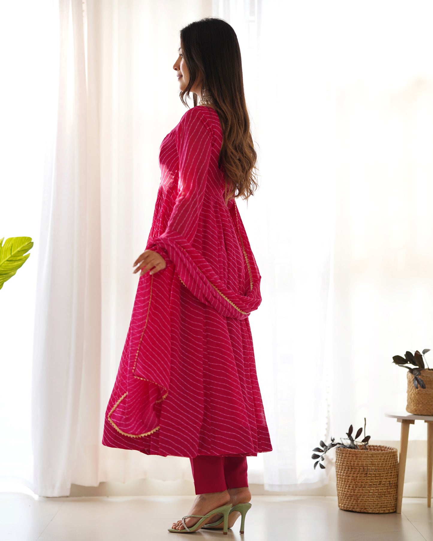 NANDHIKA FOX GEORGETTE LAHERIYA PRINT ANARKALI DRESS