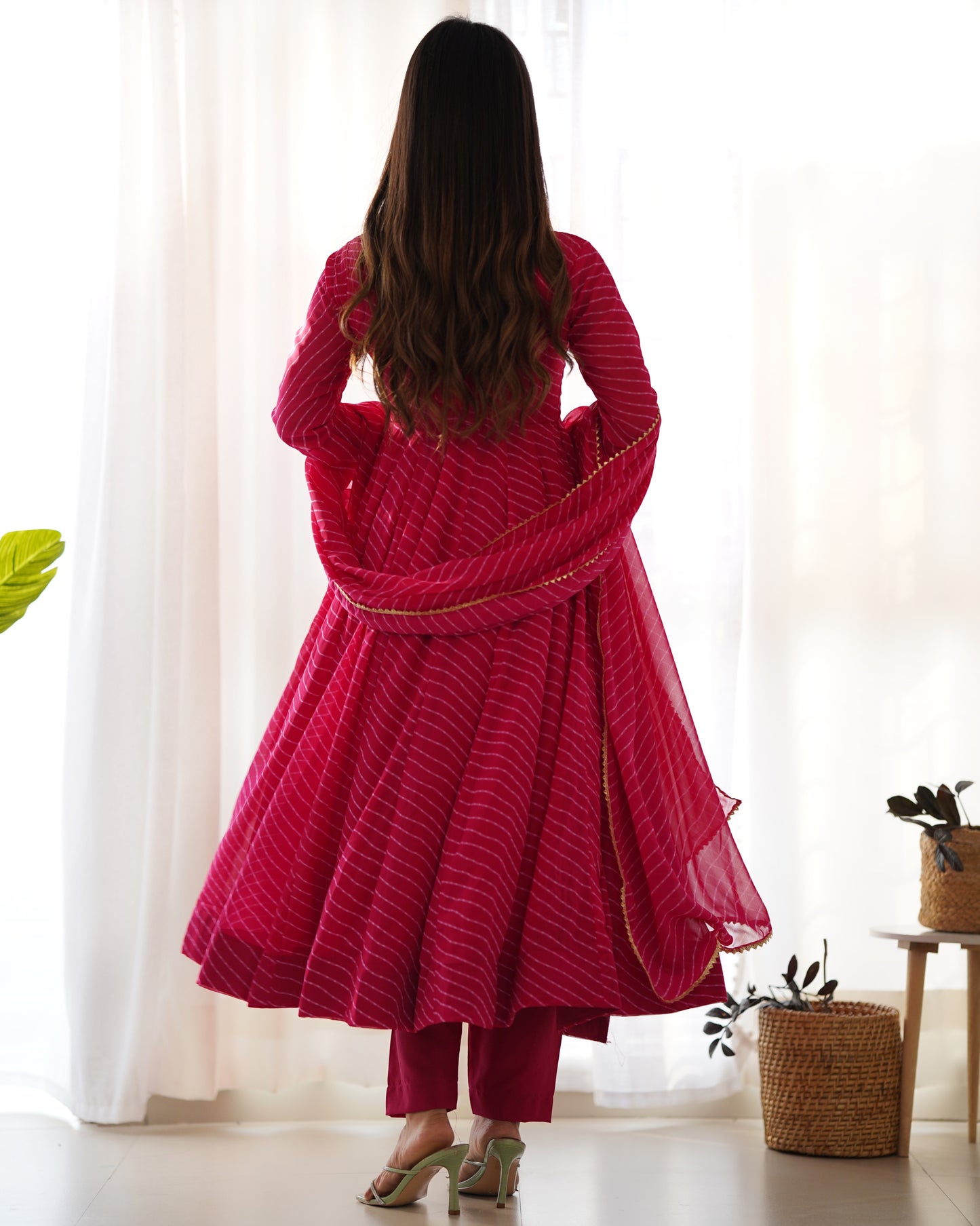 NANDHIKA FOX GEORGETTE LAHERIYA PRINT ANARKALI DRESS