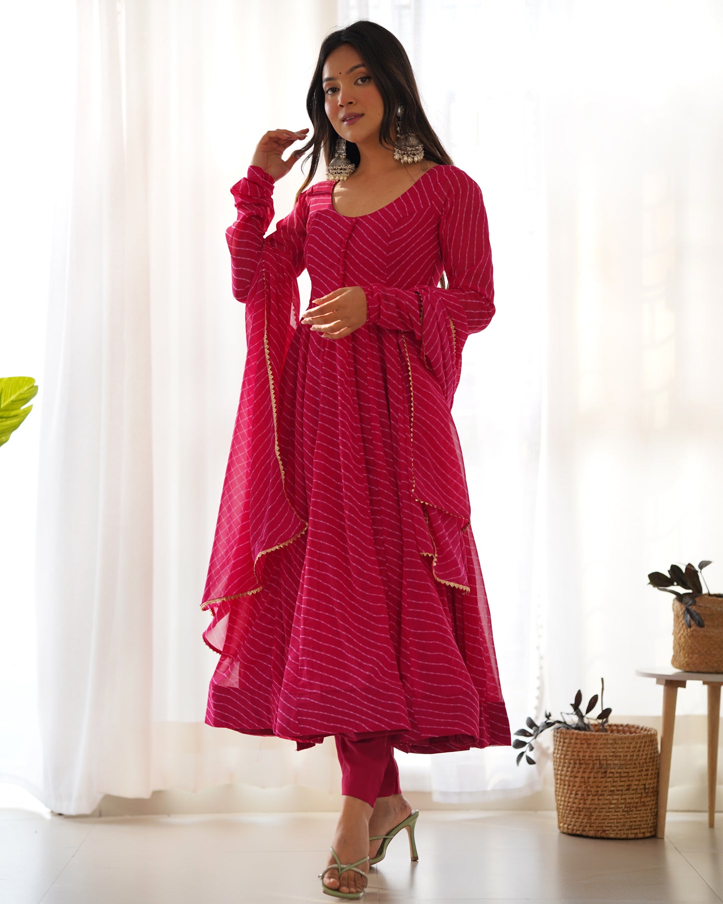 NANDHIKA FOX GEORGETTE LAHERIYA PRINT ANARKALI DRESS