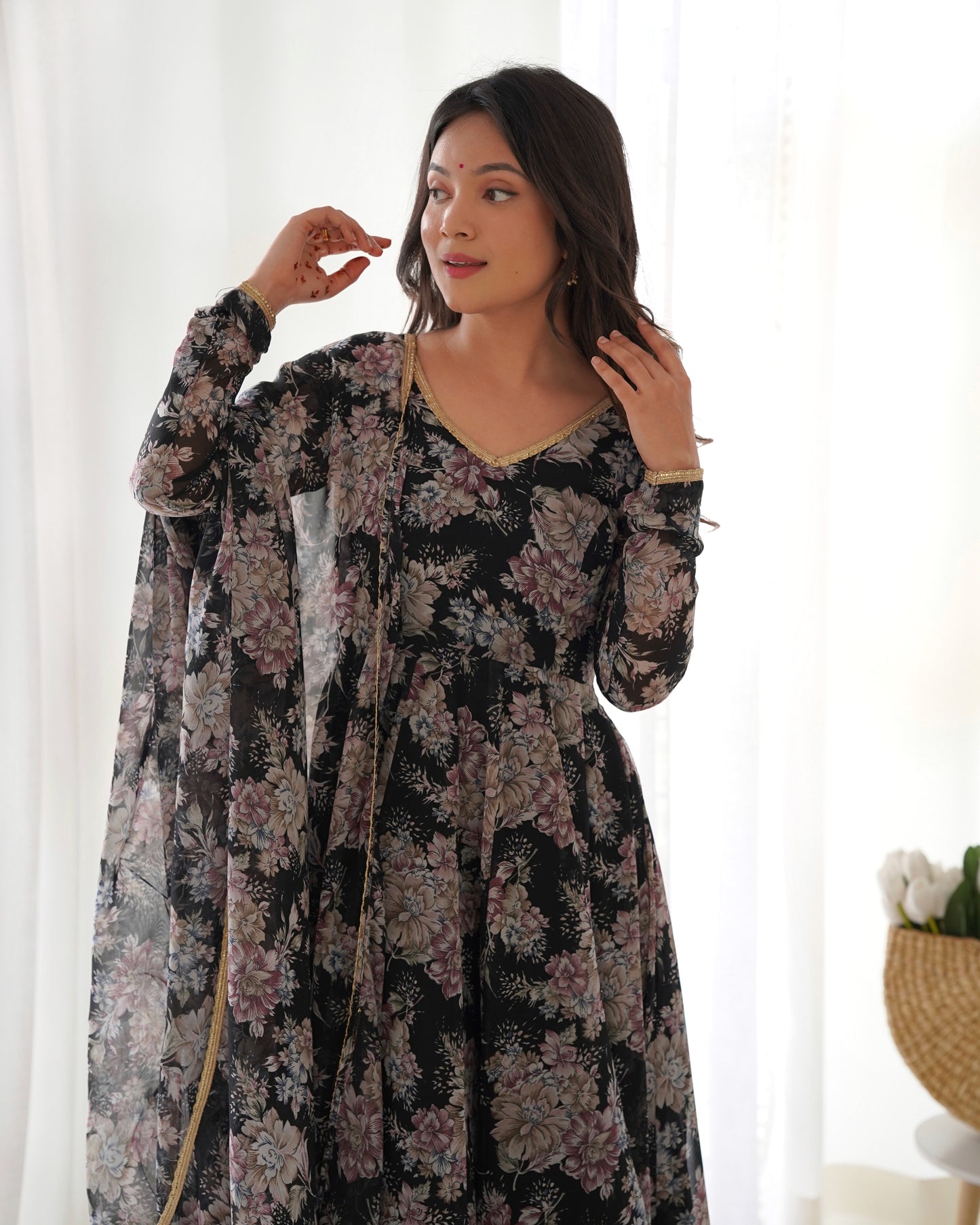 Black floral Anarkali dress