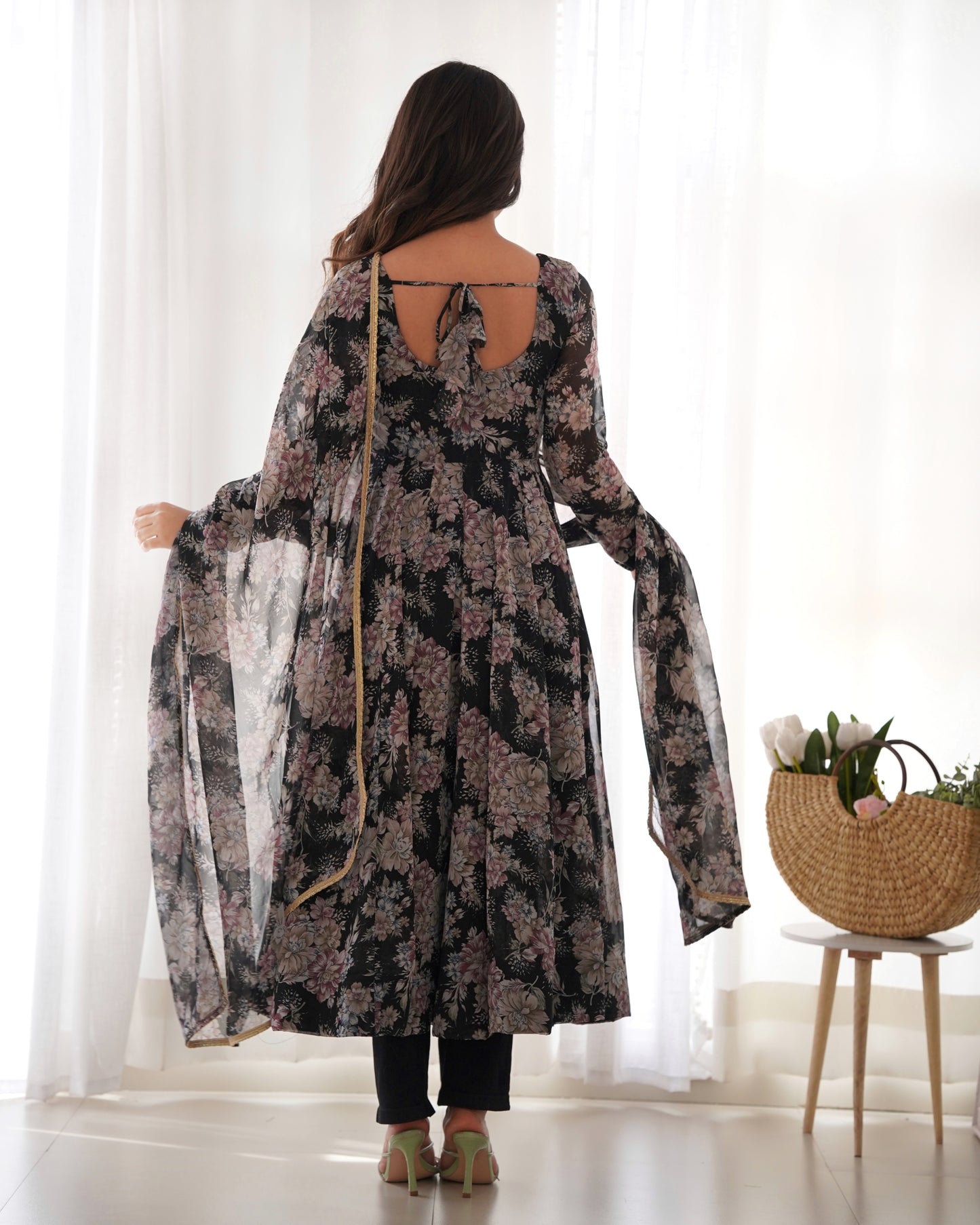 Black floral Anarkali dress