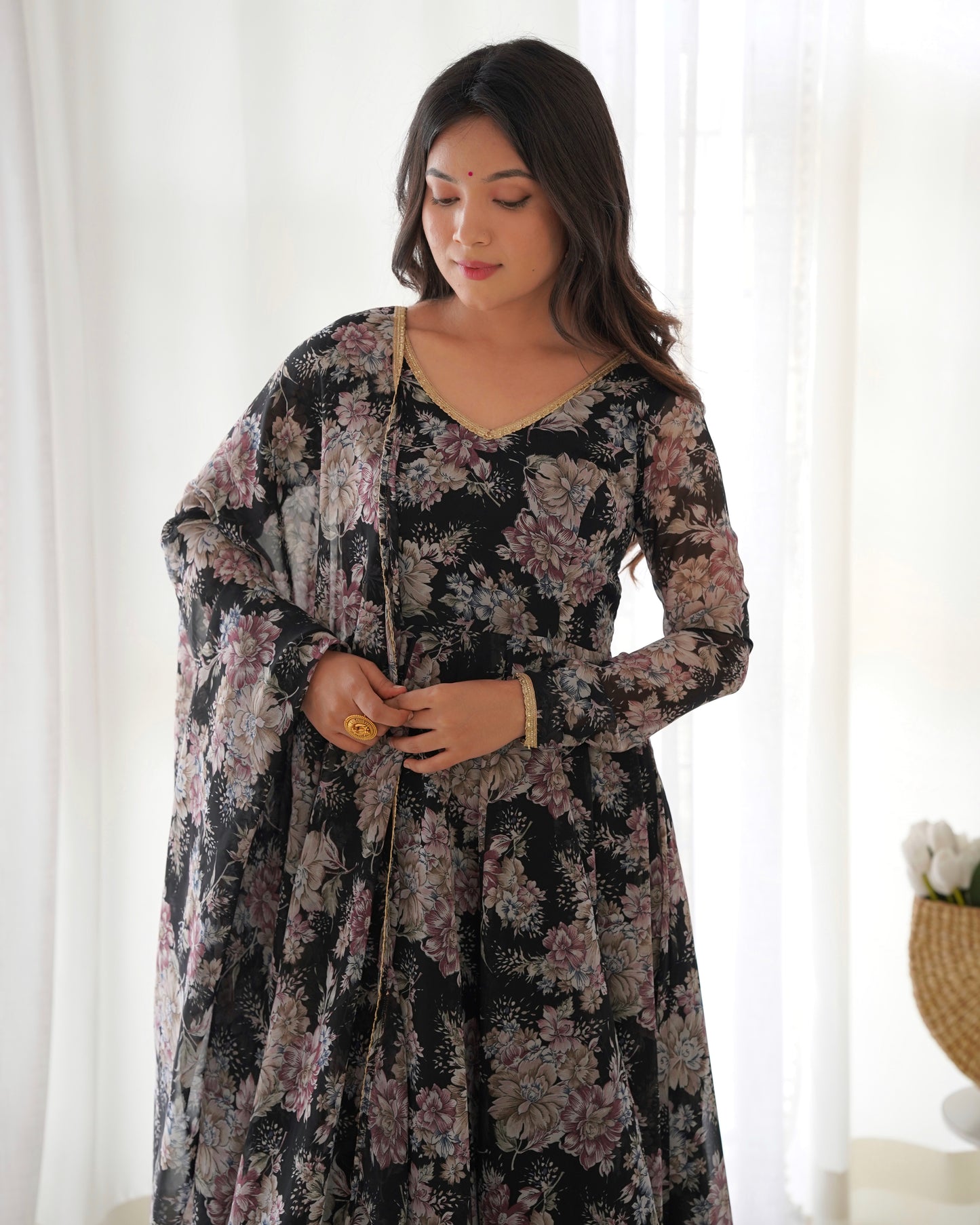 Black floral Anarkali dress