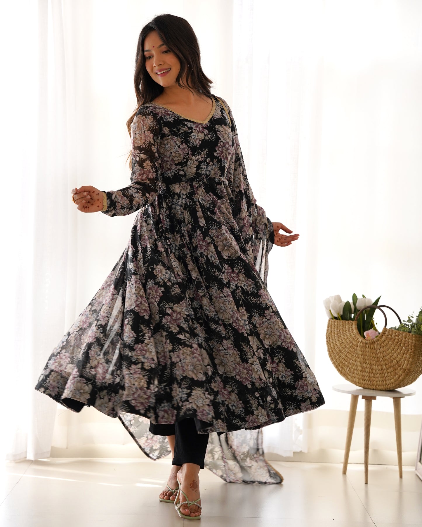 Black floral Anarkali dress