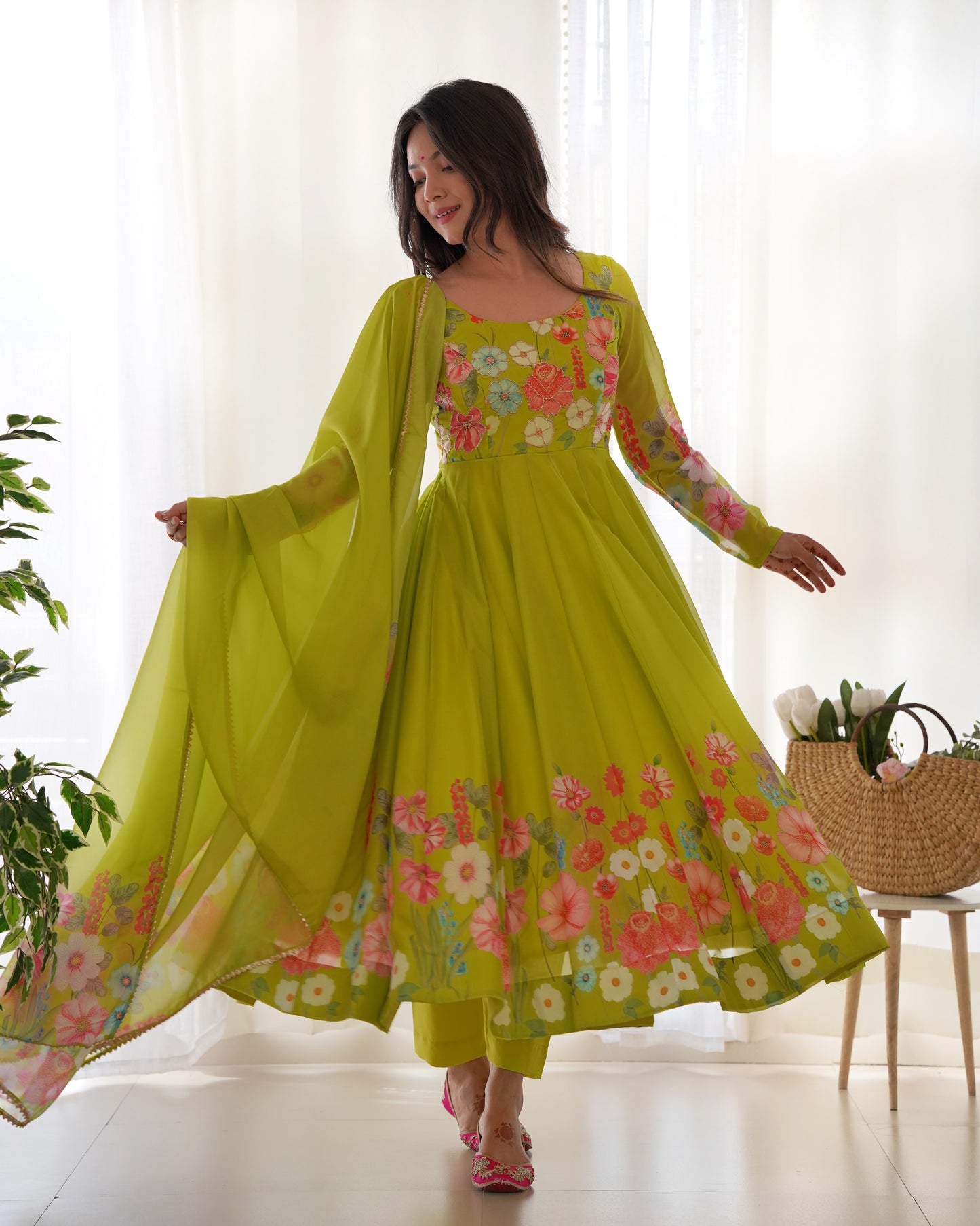 YAMIKA ORGANJA SILK PRINT ANARKALI DRESS
