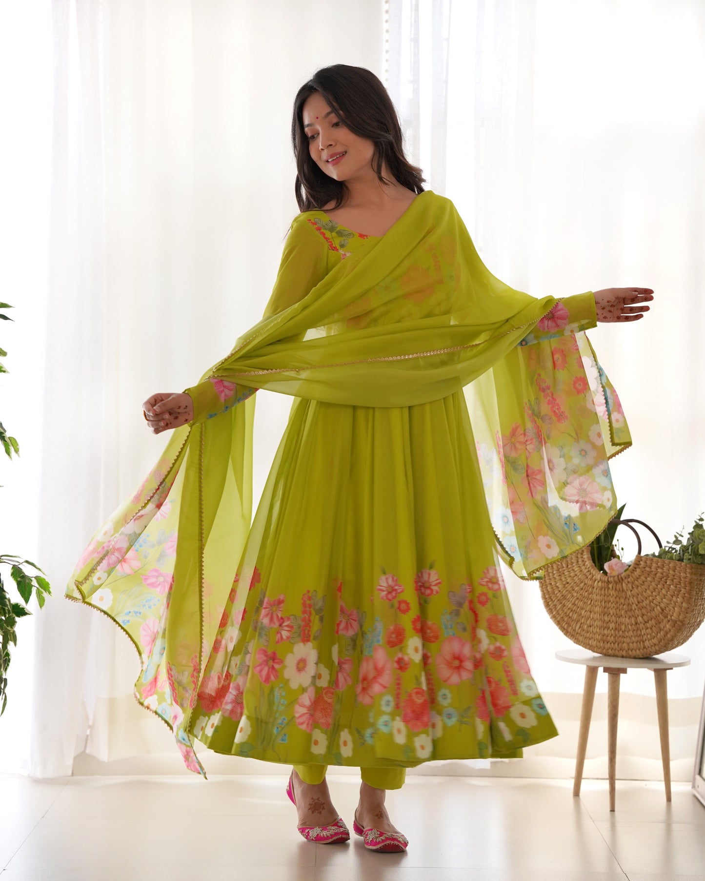 YAMIKA ORGANJA SILK PRINT ANARKALI DRESS