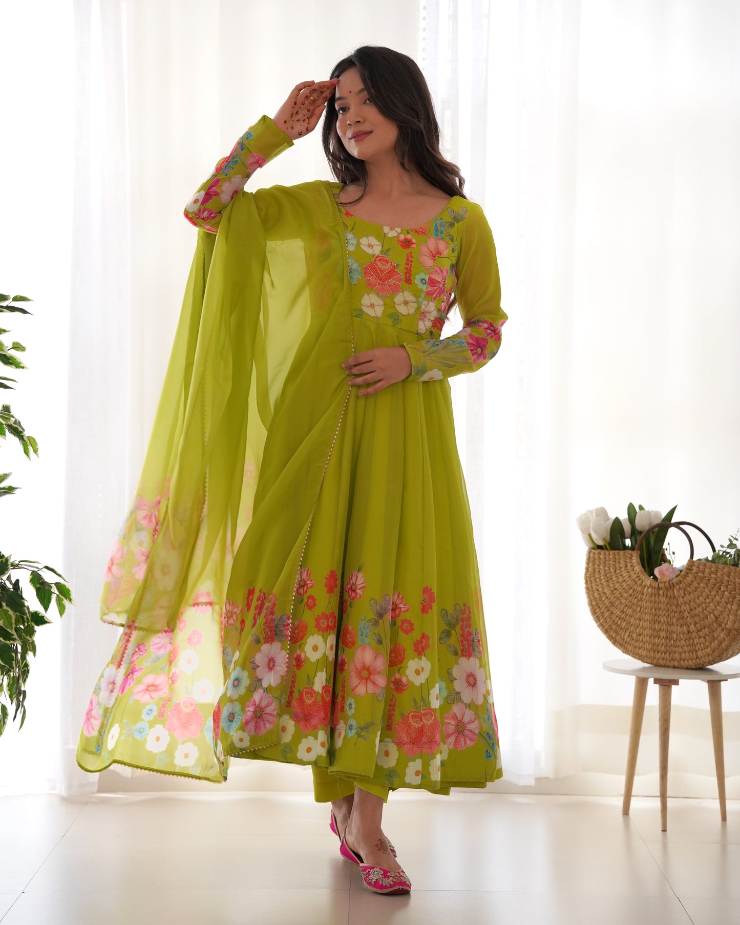 YAMIKA ORGANJA SILK PRINT ANARKALI DRESS