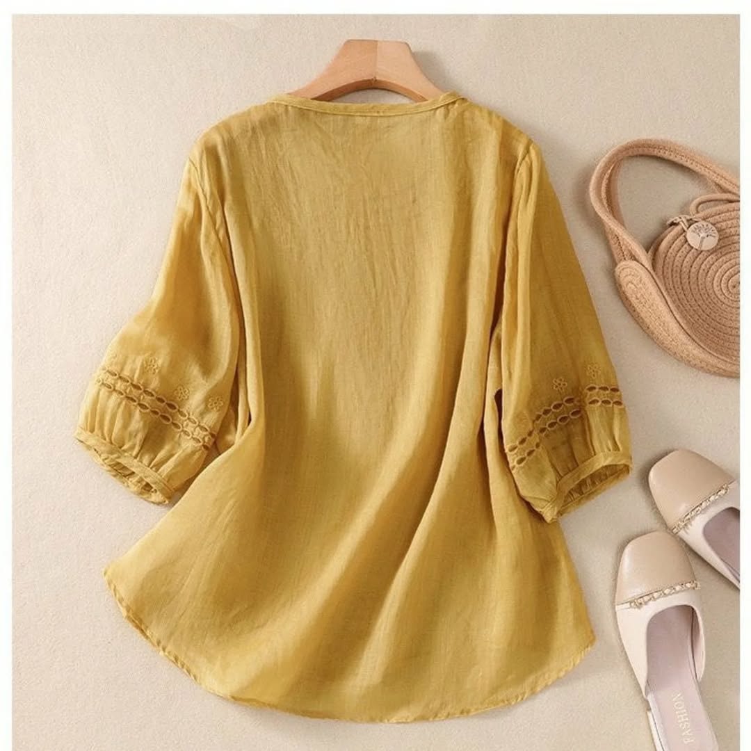 Pure Cotton Neck Embroidered Top