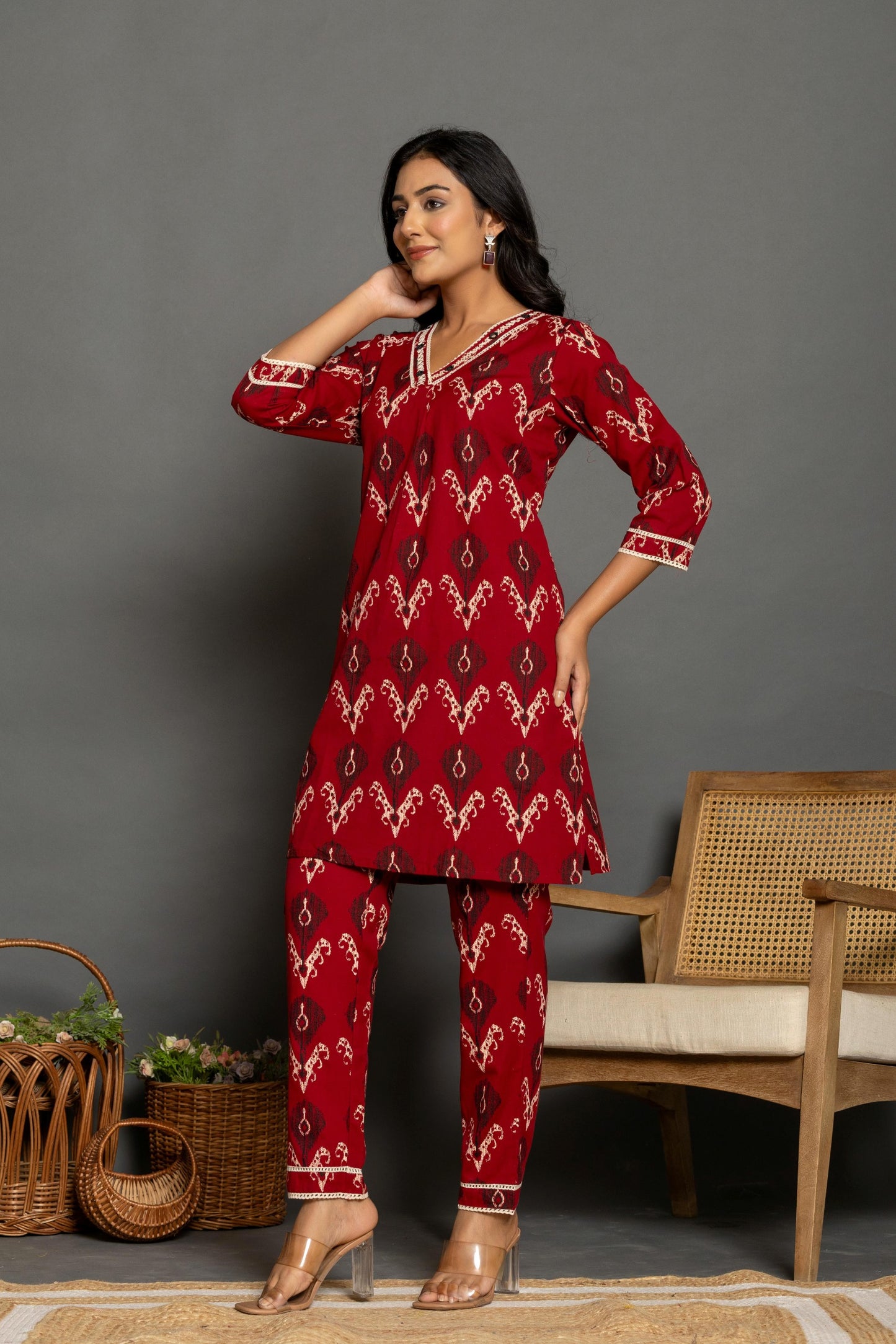 Crimson Charm Ikat Co-ord Set