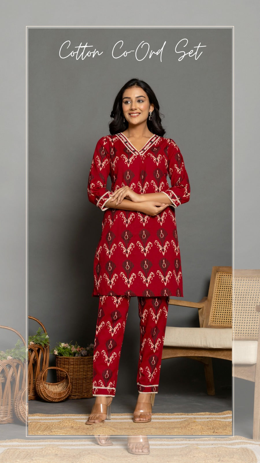 Crimson Charm Ikat Co-ord Set