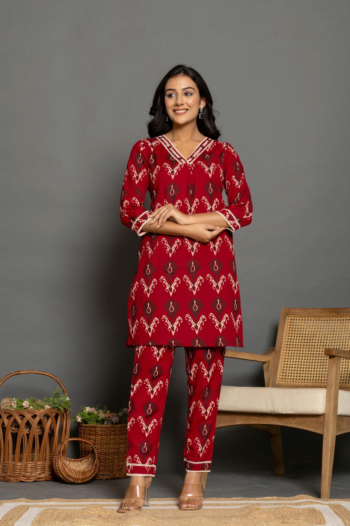 Crimson Charm Ikat Co-ord Set
