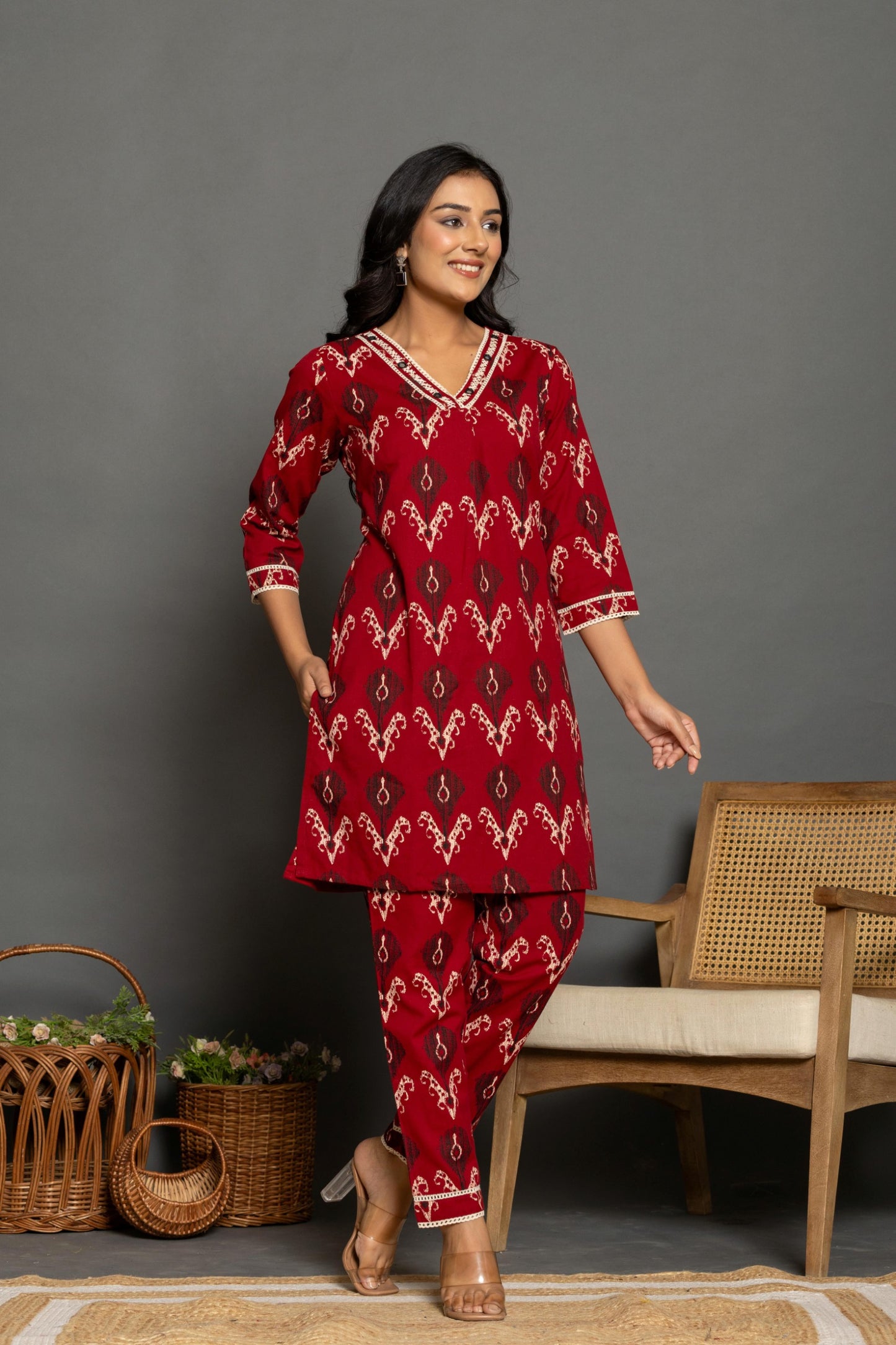 Crimson Charm Ikat Co-ord Set