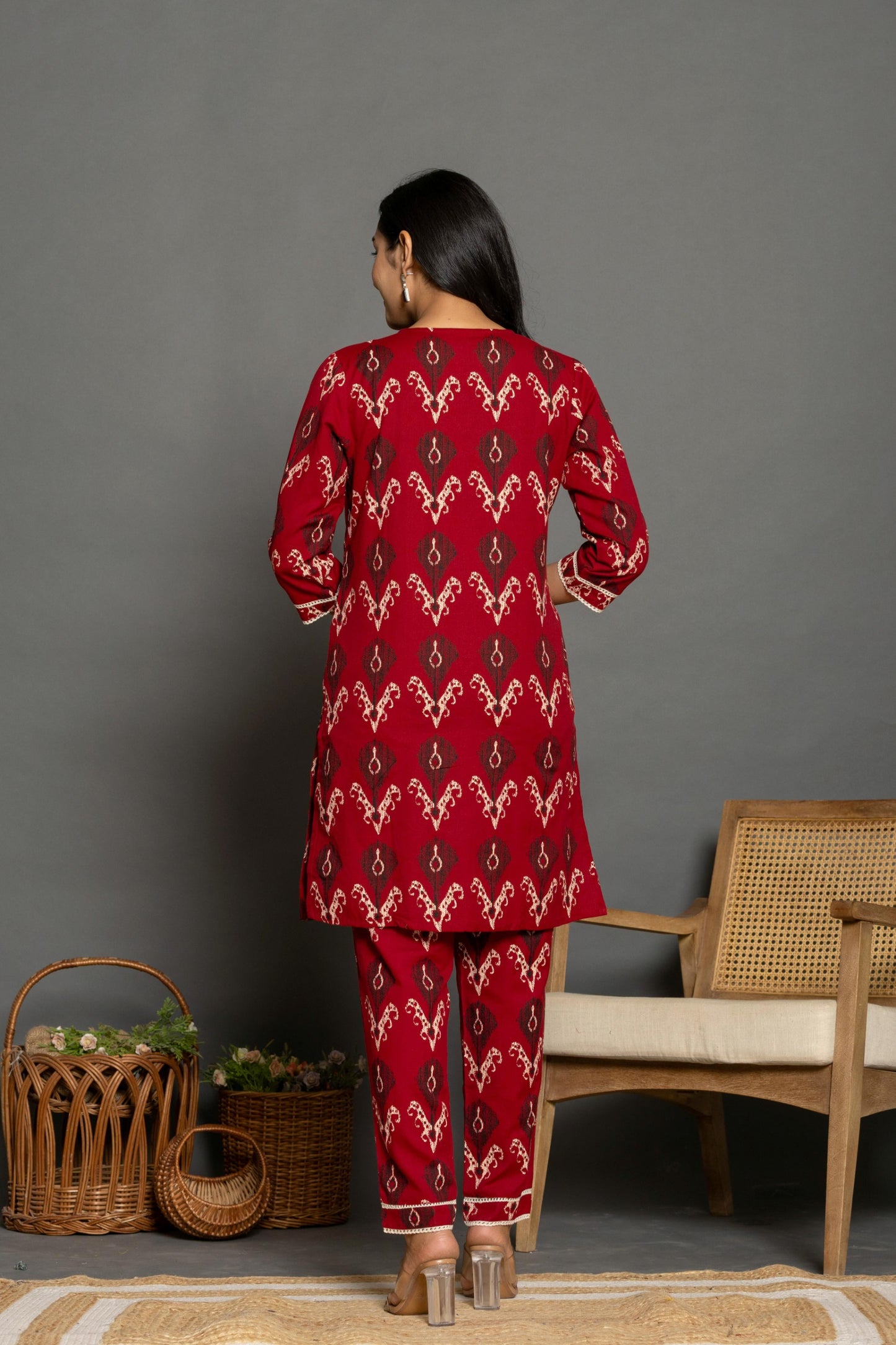 Crimson Charm Ikat Co-ord Set