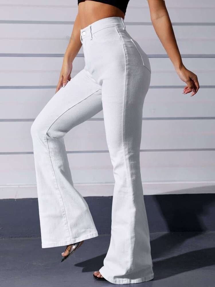 Women Deep White High-Rise Bootcut Fit Stretchable Jeans