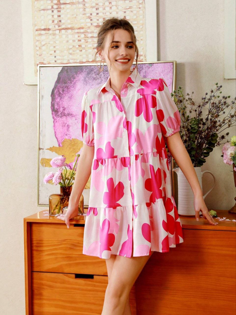 Elegant floral print tunic dress for women