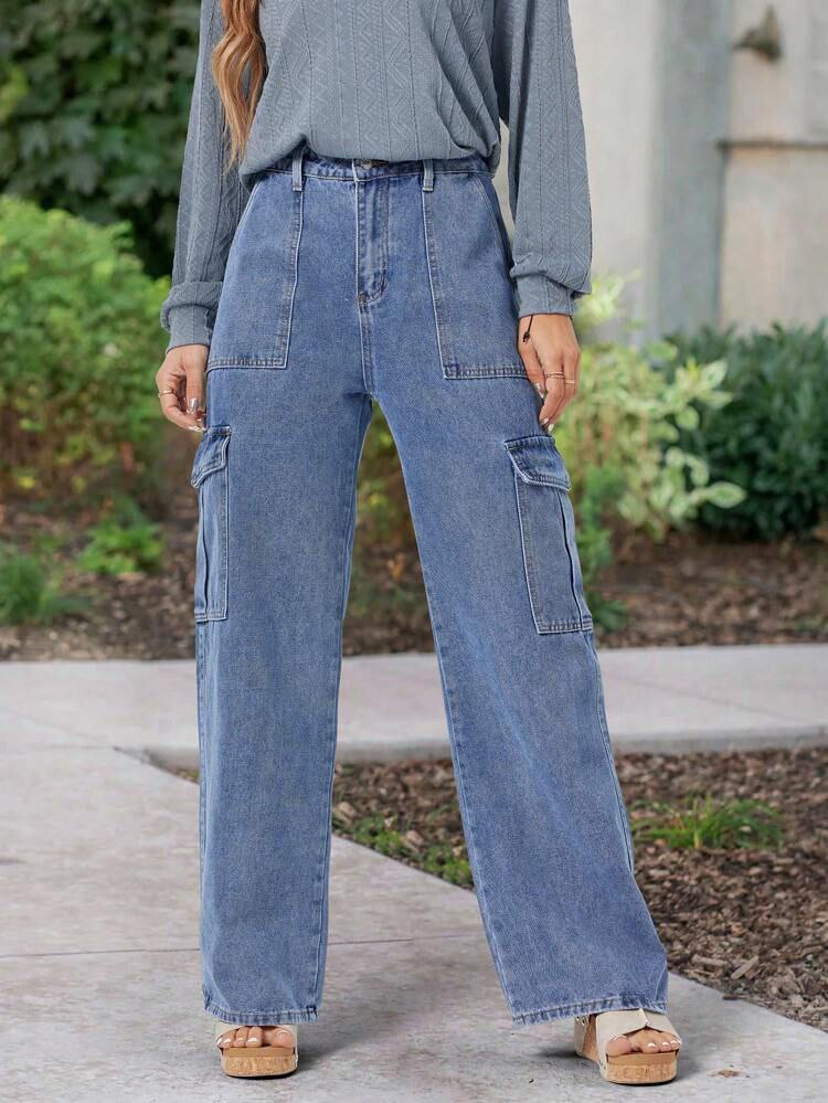 Womens Six Pocket Stone Blue Cargo Jeans