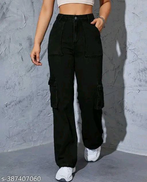 Womens Six Pocket Black Cargo Jeans