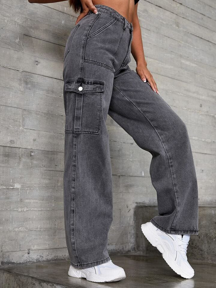 Womens Six Pocket Charcol Cargo Jeans