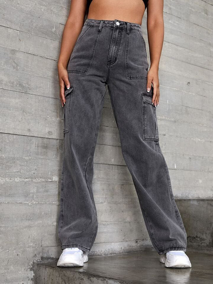 Womens Six Pocket Charcol Cargo Jeans
