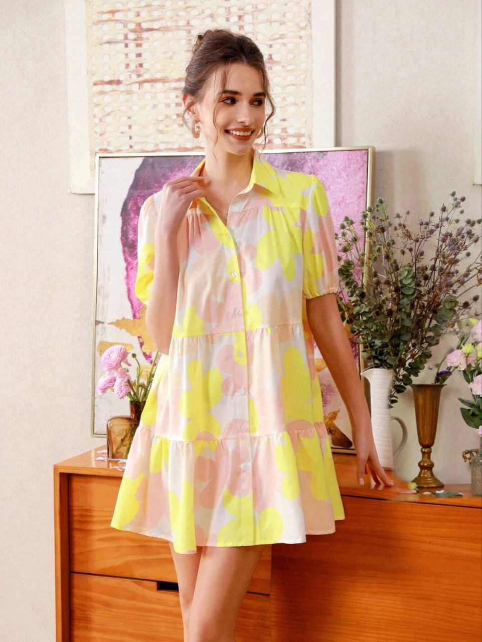 Elegant floral print tunic dress for women