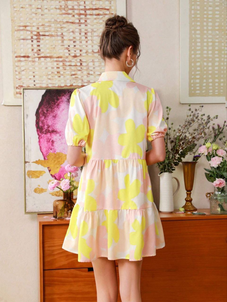 Elegant floral print tunic dress for women