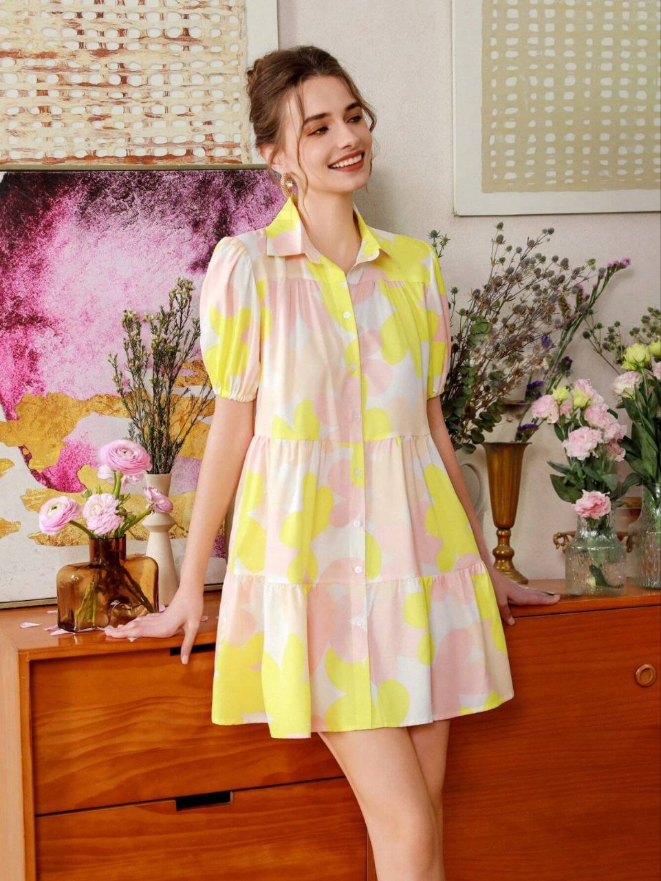 Elegant floral print tunic dress for women