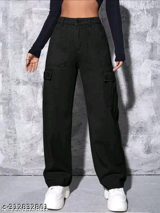 Womens Six Pocket Black Cargo Jeans