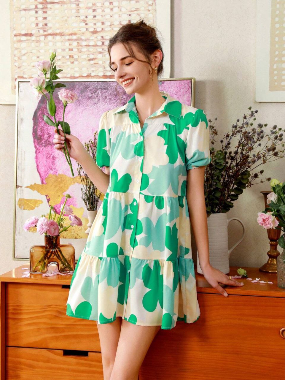 Elegant floral print tunic dress for women