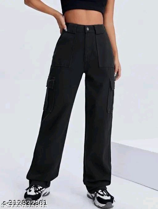 Womens Six Pocket Black Cargo Jeans