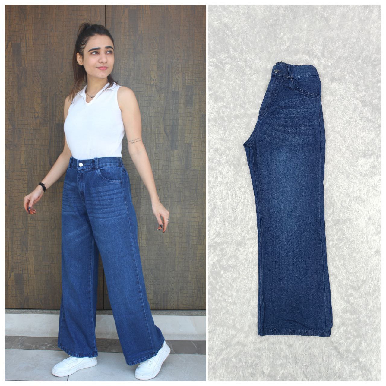 Women Comfort Wide Leg Light Fade Stretchable Jeans
