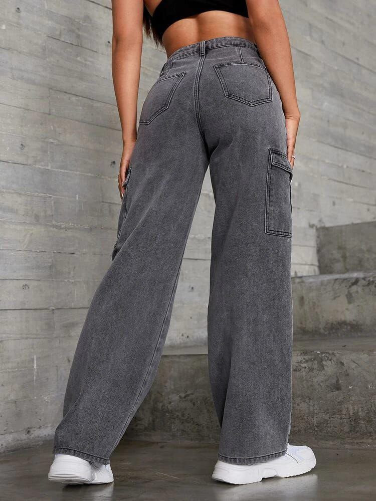 Womens Six Pocket Charcol Cargo Jeans