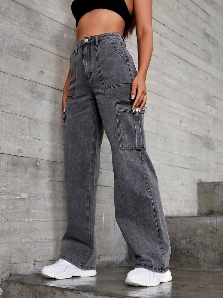 Womens Six Pocket Charcol Cargo Jeans