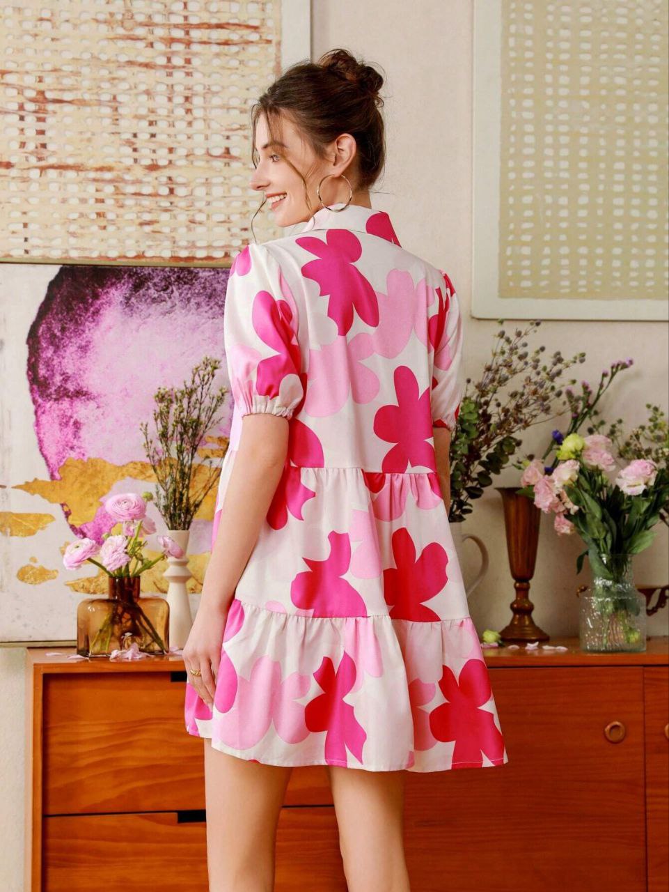 Elegant floral print tunic dress for women