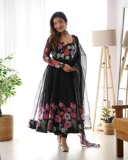 YAMIKA  ORGANJA SILK PRINT ANARKALI DRESS
