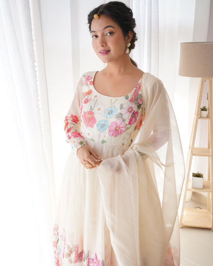 YAMIKA  ORGANJA SILK PRINT ANARKALI DRESS