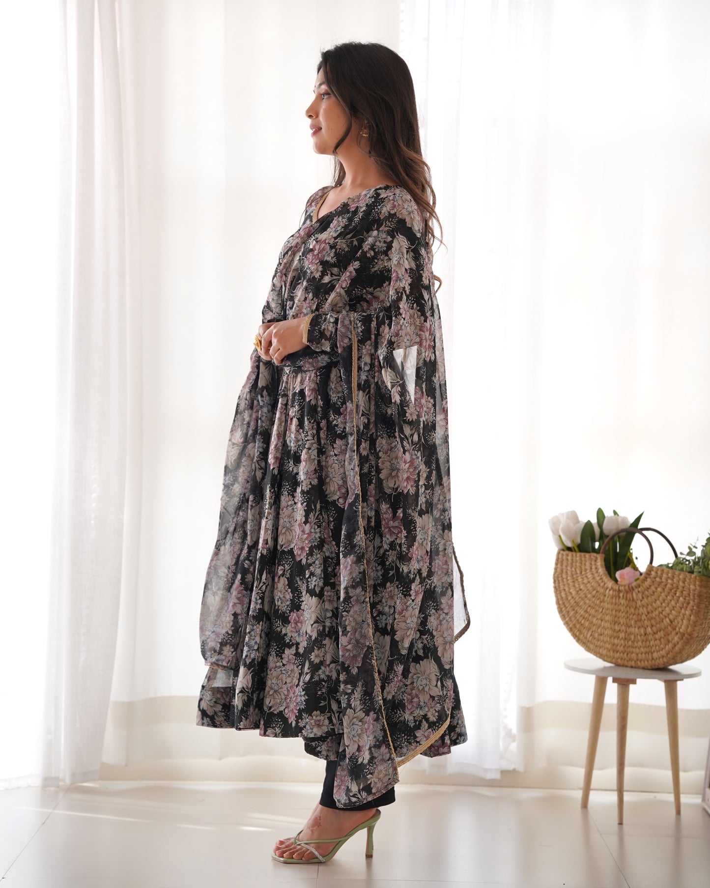 Black floral Anarkali dress