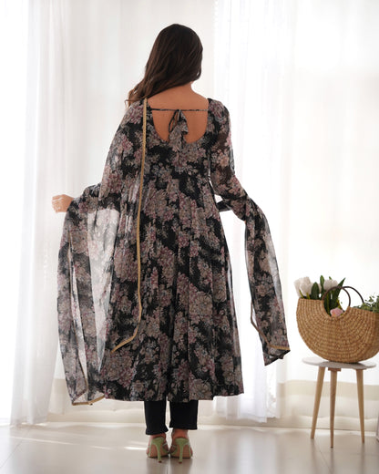Black floral Anarkali dress