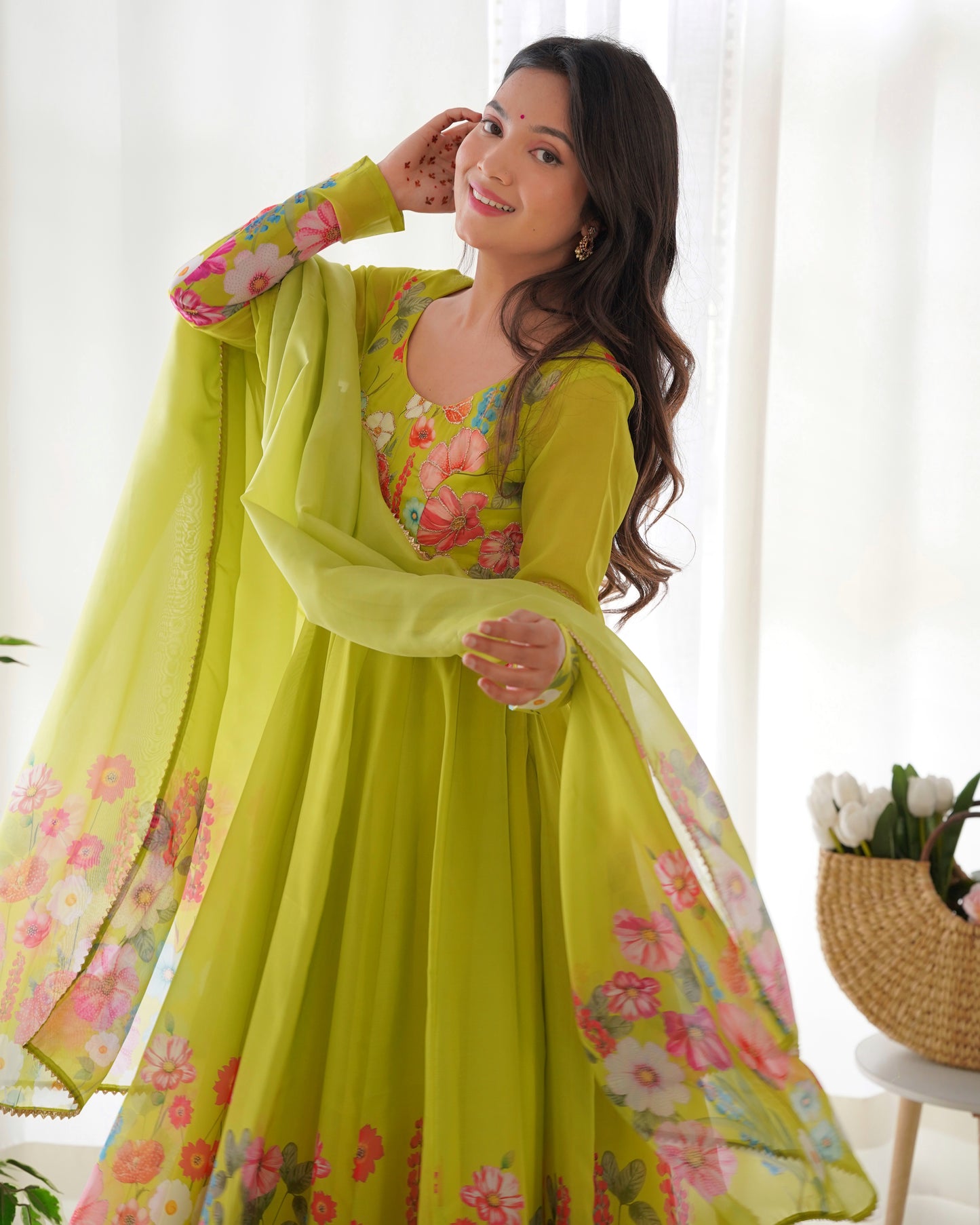 YAMIKA  ORGANJA SILK PRINT ANARKALI DRESS