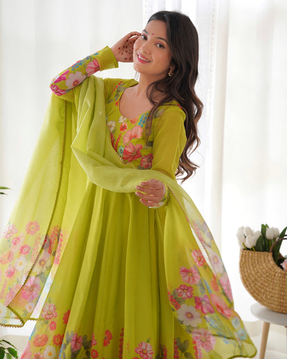 YAMIKA  ORGANJA SILK PRINT ANARKALI DRESS