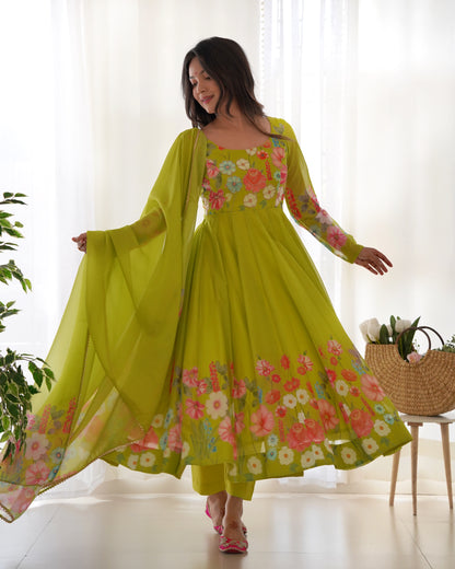 YAMIKA  ORGANJA SILK PRINT ANARKALI DRESS
