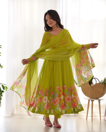 YAMIKA  ORGANJA SILK PRINT ANARKALI DRESS