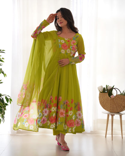 YAMIKA  ORGANJA SILK PRINT ANARKALI DRESS